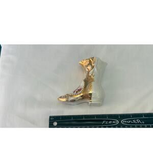 Vintage White Porcelain Shoe Figurine Gold Gilt Trim Floral Victorian Boot